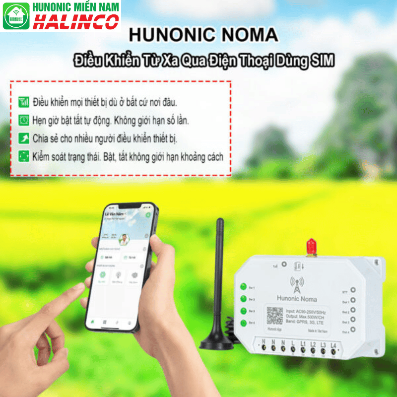 Công tắc Hunonic Noma 4CH – Điều khiển mọi thiết bị từ xa qua điện thoại dùng sim 10 Công tắc Hunonic Noma 4CH – Điều khiển mọi thiết bị từ xa qua điện thoại dùng sim