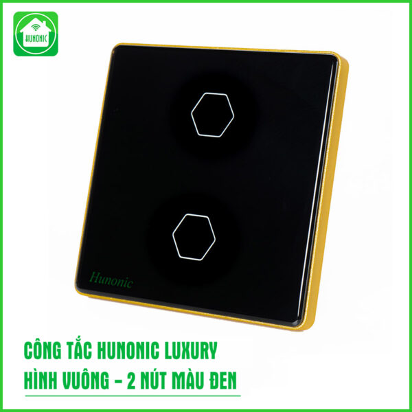 Công Tắc Hunonic Luxury Hình Vuông ( Màu Đen ) 5 2 Nut Den 1 600x600