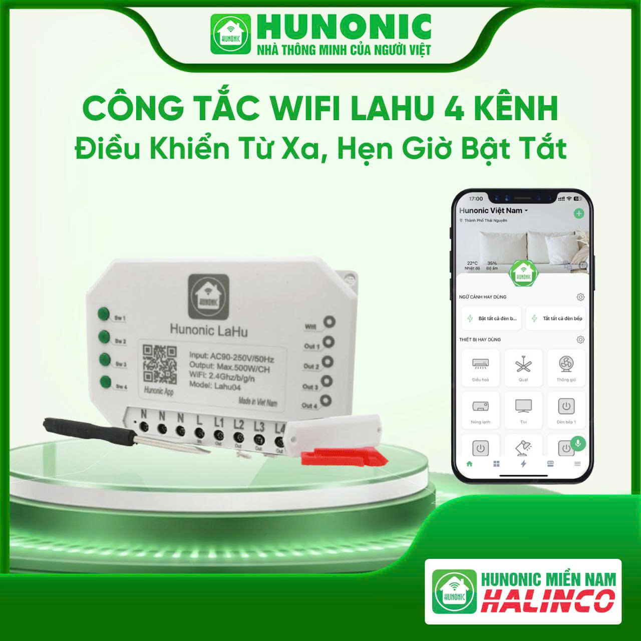 Công Tắc Thông Minh Hunonic Lahu 4 Kênh - Điều Khiển Từ Xa 1 Công Tắc Thông Minh Hunonic Lahu 4 Kênh - Điều Khiển Từ Xa