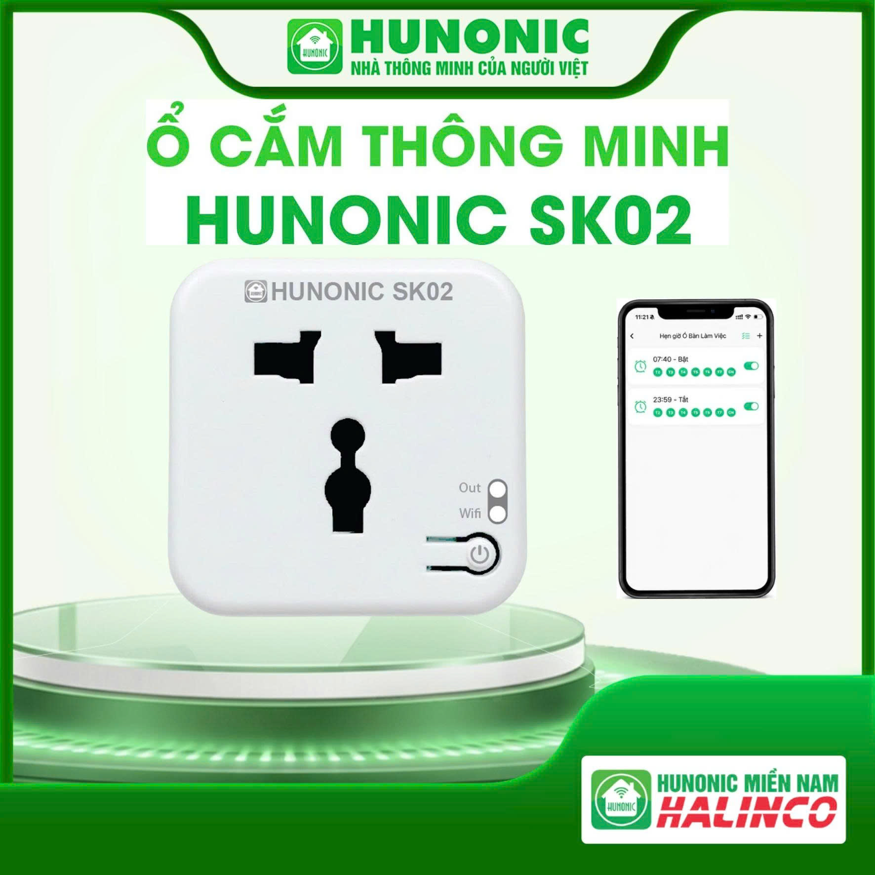 Ổ Cắm Thông Minh SK02 - Điều Khiển Qua Điện Thoại 1 Ổ Cắm Thông Minh Hunonic SK02