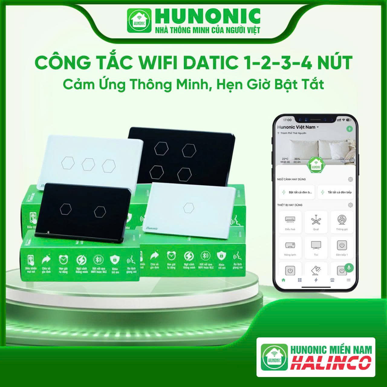 Công Tắc Cảm Ứng Wifi Hunonic Datic - Màu Trắng 1 Công Tắc Cảm Ứng Wifi Hunonic Datic