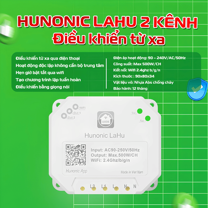 Công Tắc Thông Minh Hunonic Lahu 2 Kênh - Điều Khiển Từ Xa 16 Công Tắc Thông Minh Hunonic Lahu 2 Kênh - Điều Khiển Từ Xa