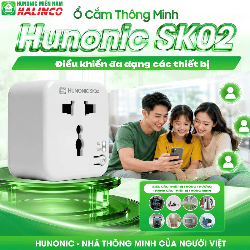 Ổ Cắm Thông Minh SK02 - Điều Khiển Qua Điện Thoại 10 Ổ Cắm Thông Minh Hunonic SK02