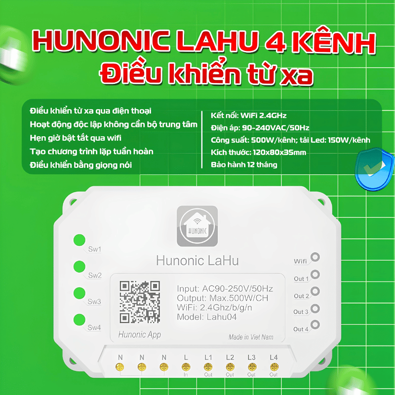 Công Tắc Thông Minh Hunonic Lahu 4 Kênh - Điều Khiển Từ Xa 16 Công Tắc Thông Minh Hunonic Lahu 4 Kênh - Điều Khiển Từ Xa