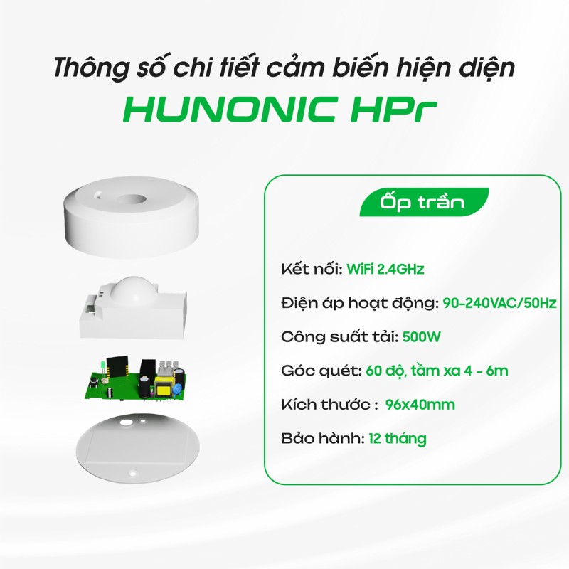 Cảm Biến Hiện Diện Wifi Ốp Trần Hunonic HPR 3 Cảm Biến Hiện Diện Wifi Ốp Trần Hunonic HPR