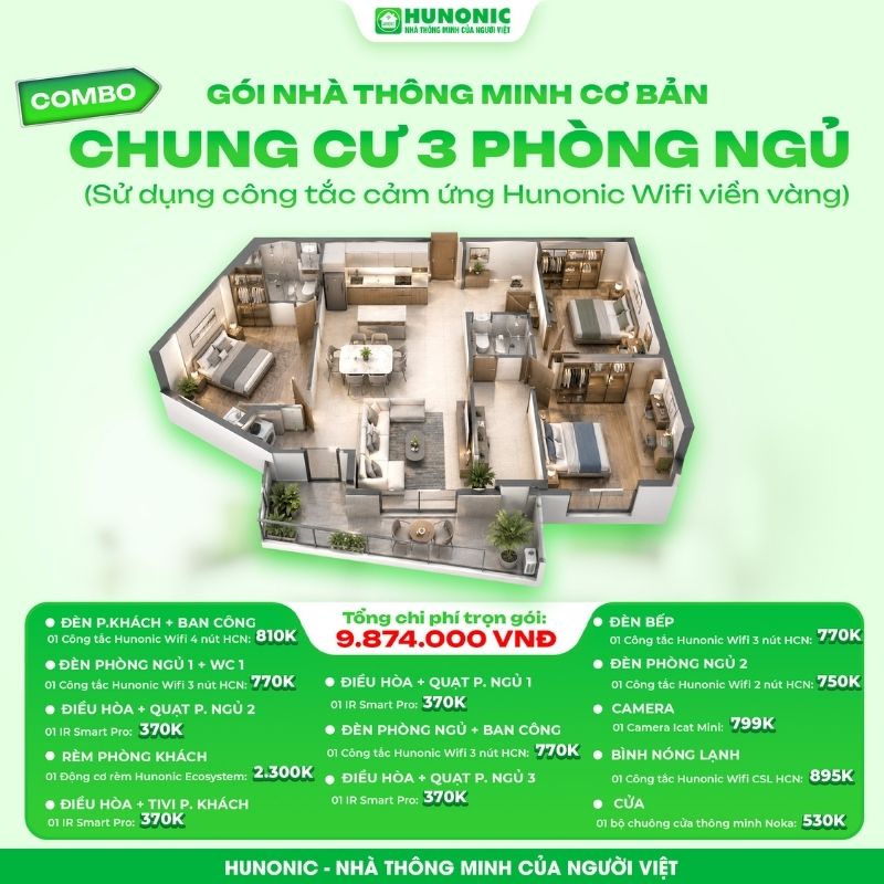 Trọn Gói Nhà Thông Minh Hunonic Cơ Bản Cho Chung Cư 3 Phòng Ngủ 6 Trọn Gói Nhà Thông Minh Hunonic Cơ Bản Cho Chung Cư 3 Phòng Ngủ