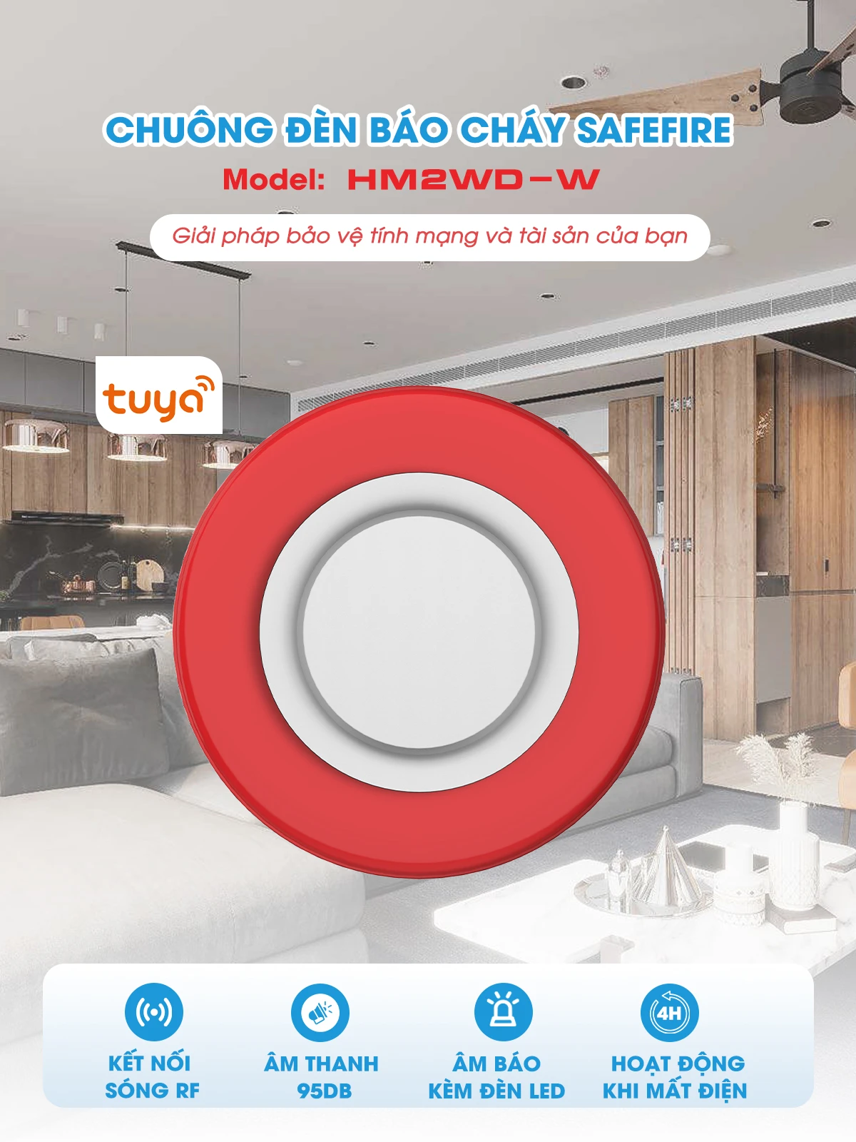 Chuông Đèn Báo Cháy SafeFire HM2WD-W 12 Chuông Đèn Báo Cháy SafeFire HM2WD-W