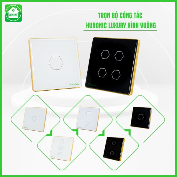 Công Tắc Hunonic Luxury Hình Vuông ( Màu Trắng ) 1 Công Tắc Hunonic Luxury Hình Vuông