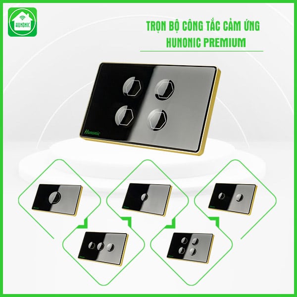 Công Tắc Hunonic Premium Hình Chữ Nhật Viền Vàng 1 Công Tắc Hunonic Premium Hình Chữ Nhật Viền Vàng