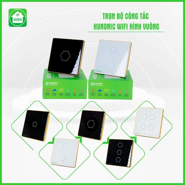 Công Tắc Cảm Ứng Wifi Hunonic Hình Vuông ( Màu Trắng ) 1 Công Tắc Cảm Ứng Wifi Hình Vuông