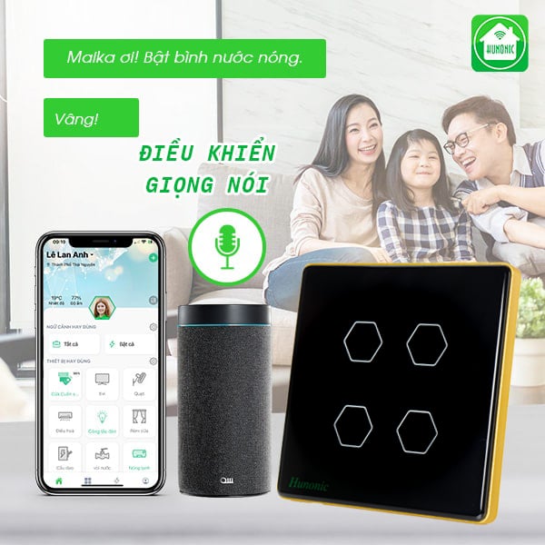 Công Tắc Hunonic Luxury Hình Vuông ( Màu Đen ) 51 Công Tắc Hunonic Luxury Hình Vuông