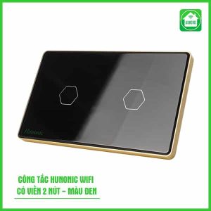 Công Tắc Hunonic Viền Vàng Hình Chữ Nhật Màu Đen