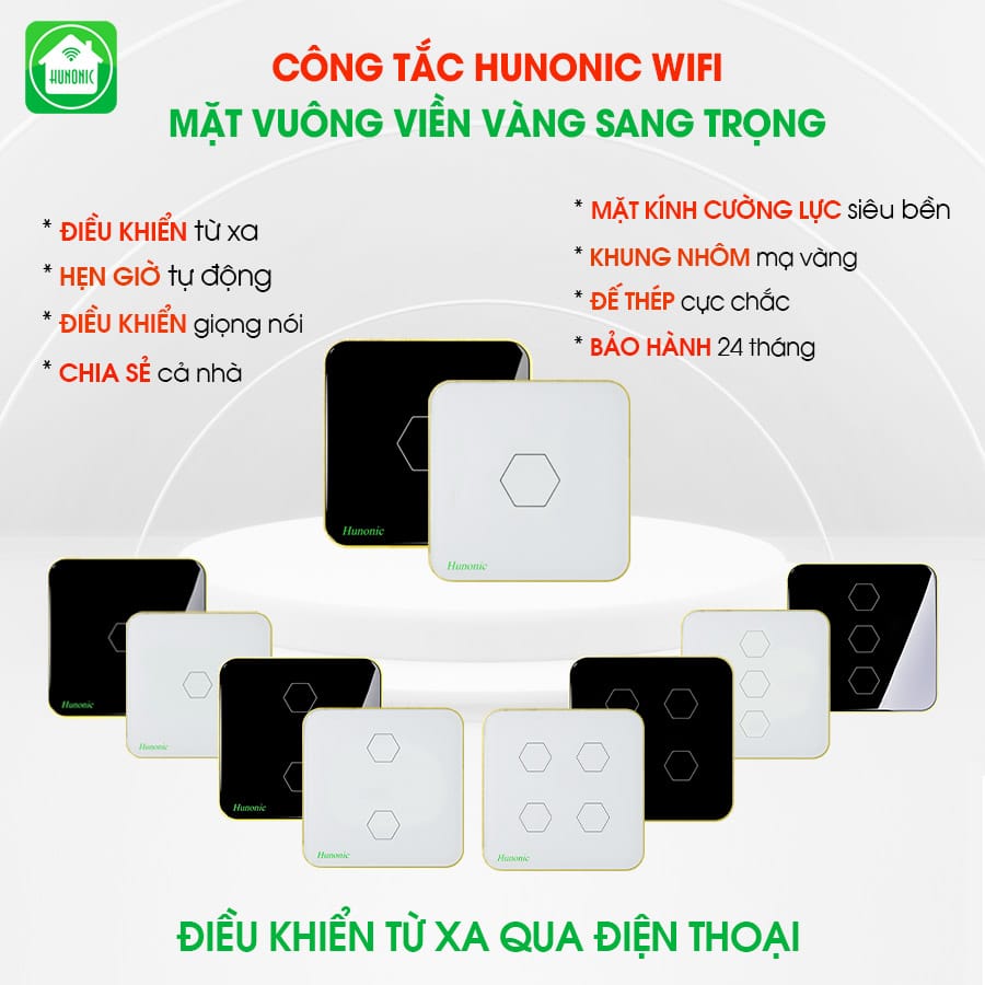Công Tắc Cảm Ứng Wifi Hunonic Hình Vuông ( Màu Trắng ) 51 Công Tắc Cảm Ứng Wifi Hunonic Hình Vuông