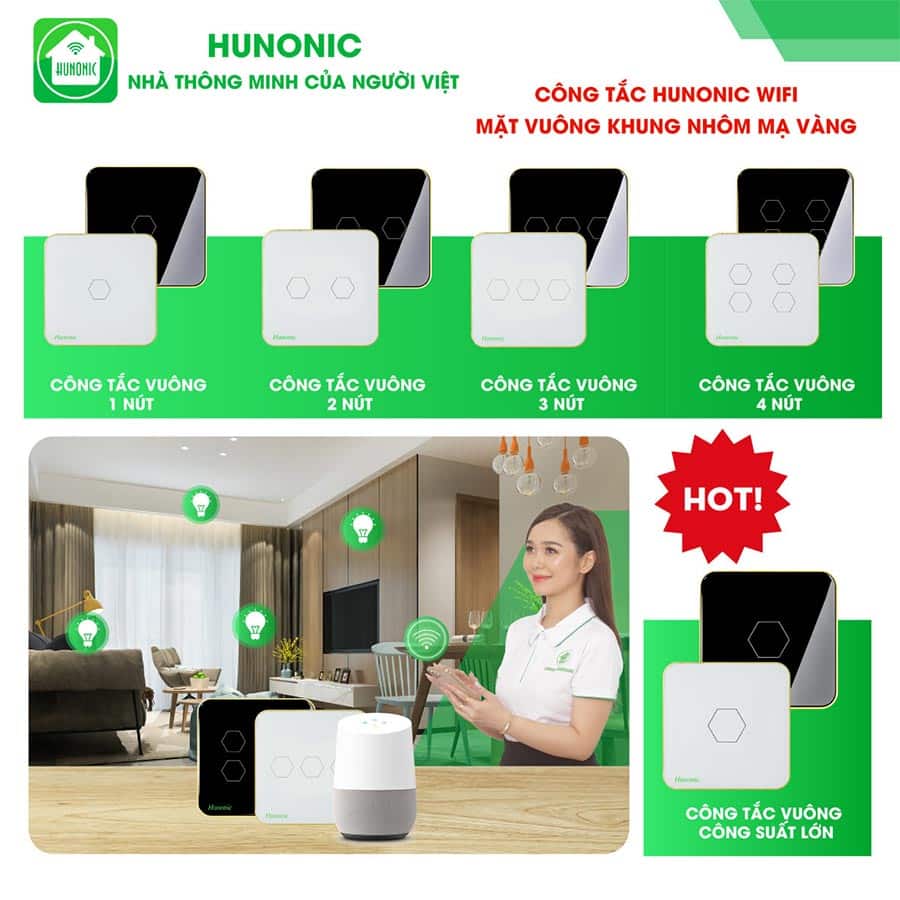 Công Tắc Cảm Ứng Wifi Hunonic Hình Vuông ( Màu Trắng ) 50 Công Tắc Cảm Ứng Wifi Hunonic Hình Vuông