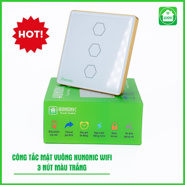 Công Tắc Cảm Ứng Wifi Hunonic Hình Vuông ( Màu Trắng ) 6 Cong Tac Hunonic Wifi Mat Vuong 6