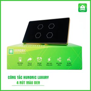 Công Tắc Hunonic Luxury Hình Chữ Nhật Viền Vàng ( Màu Đen ) 11 Công Tắc Hunonic Luxury Hình Chữ Nhật Viền Vàng