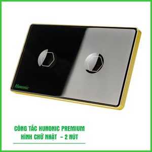 Công Tắc Hunonic Premium Hình Chữ Nhật Viền Vàng 10 Prenium 2 Nut Hcn 1