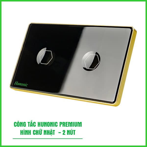 Công Tắc Hunonic Premium Hình Chữ Nhật Viền Vàng 4 Prenium 2 Nut Hcn 1