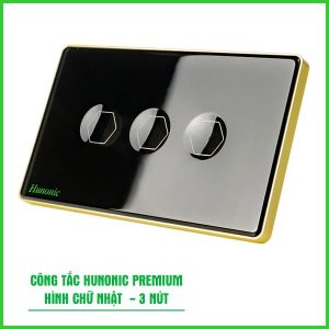 Công Tắc Hunonic Premium Hình Chữ Nhật Viền Vàng 11 Prenium 3 Nut Hcn 1