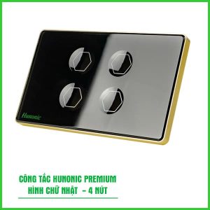 Công Tắc Hunonic Premium Hình Chữ Nhật Viền Vàng 12 Prenium 4 Nut Hcn 1