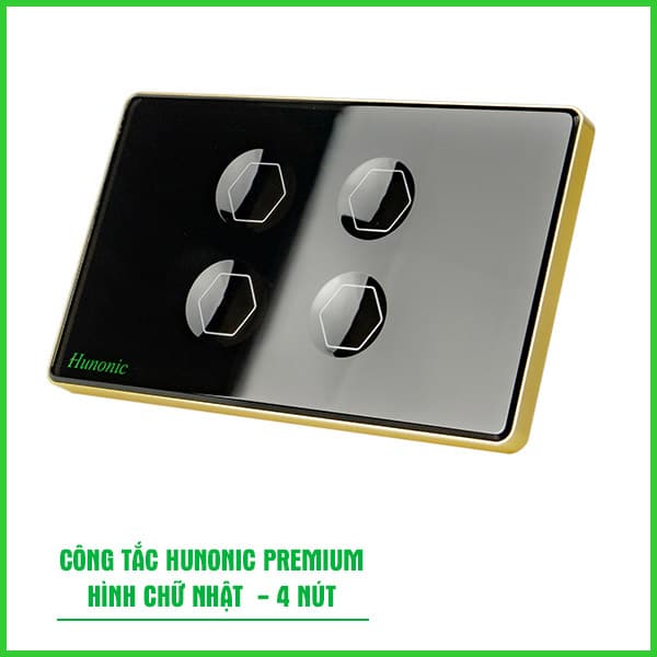 Công Tắc Hunonic Premium Hình Chữ Nhật Viền Vàng 6 Prenium 4 Nut Hcn 1
