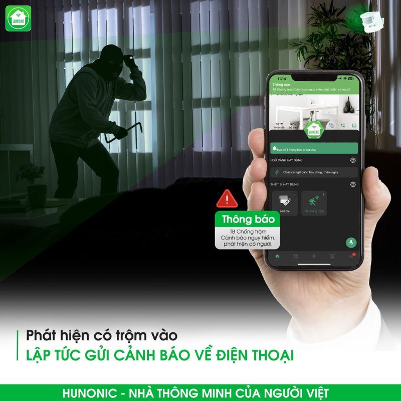 Thiết Bị Chống Trộm Và Báo Khách Wifi Hunonic CT01 4 Tinh Nang Ct011