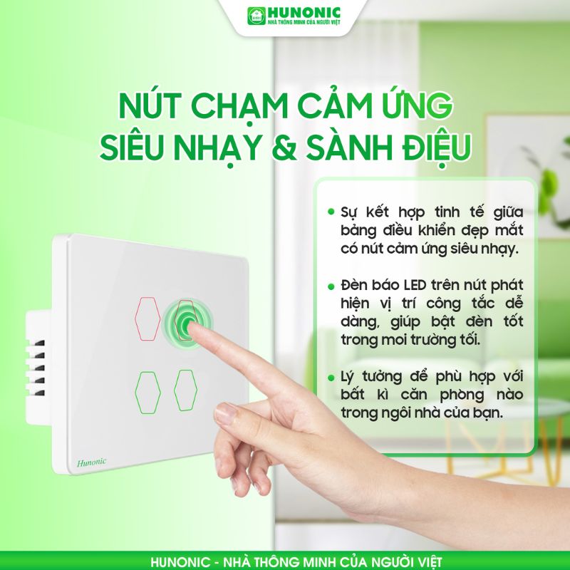 Công Tắc Cảm Ứng 2 Nút Wifi Hunonic Datic 2 Tinh Nang Hunonic Datic2