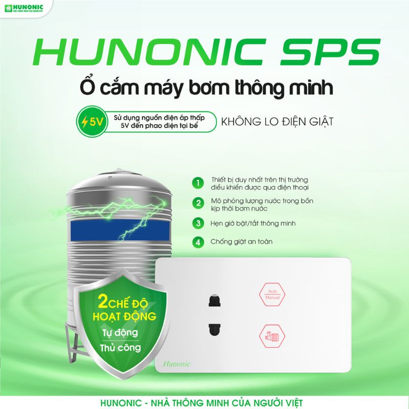 Ổ Cắm Máy Bơm Chống Giật An Toàn Hunonic SPS 2 Tinh Nang O Cam May Bom Sps