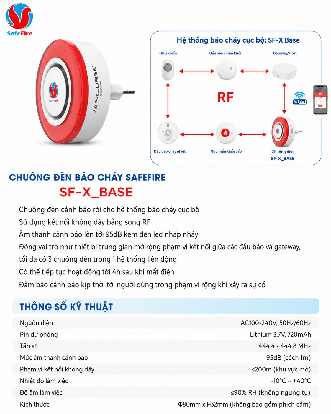 Chuông Đèn Báo Cháy SafeFire SF-X Base 12 Chuông Đèn Báo Cháy SafeFire SF-X Base
