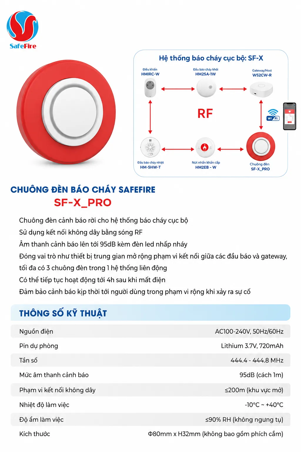 Chuông Đèn Báo Cháy SafeFire SF-X Pro 14 Chuông Đèn Báo Cháy SafeFire SF-X Pro